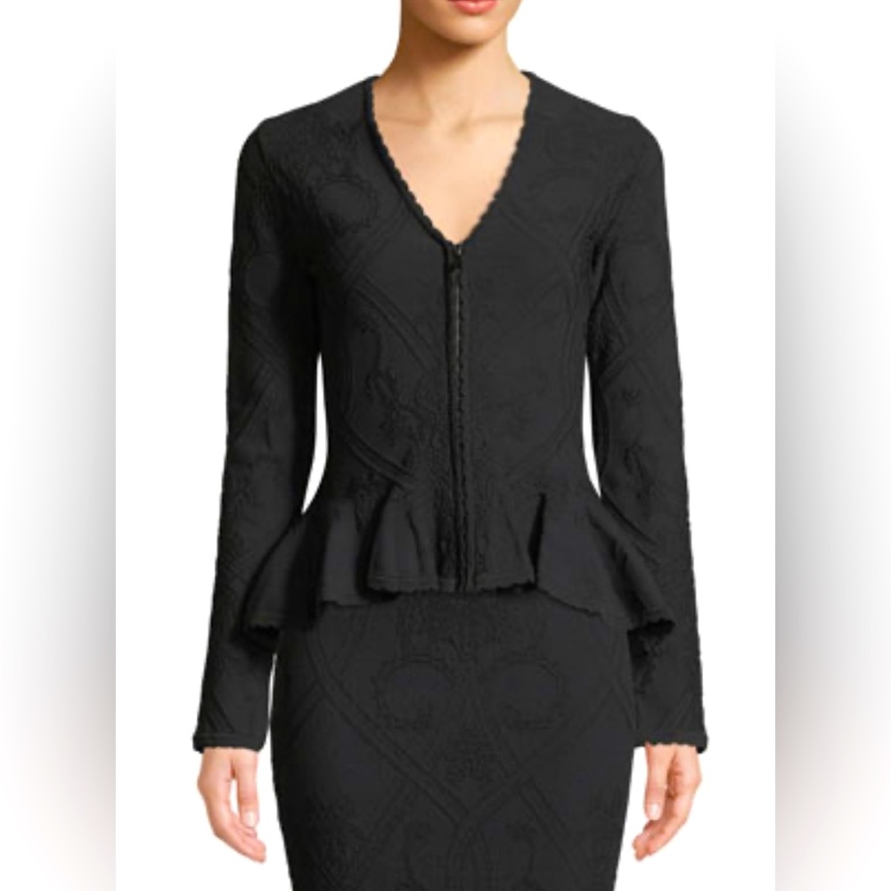 🖤 Jonathan Simkhai 🖤Matte Jacquard Zip-Front Peplum Jacket
